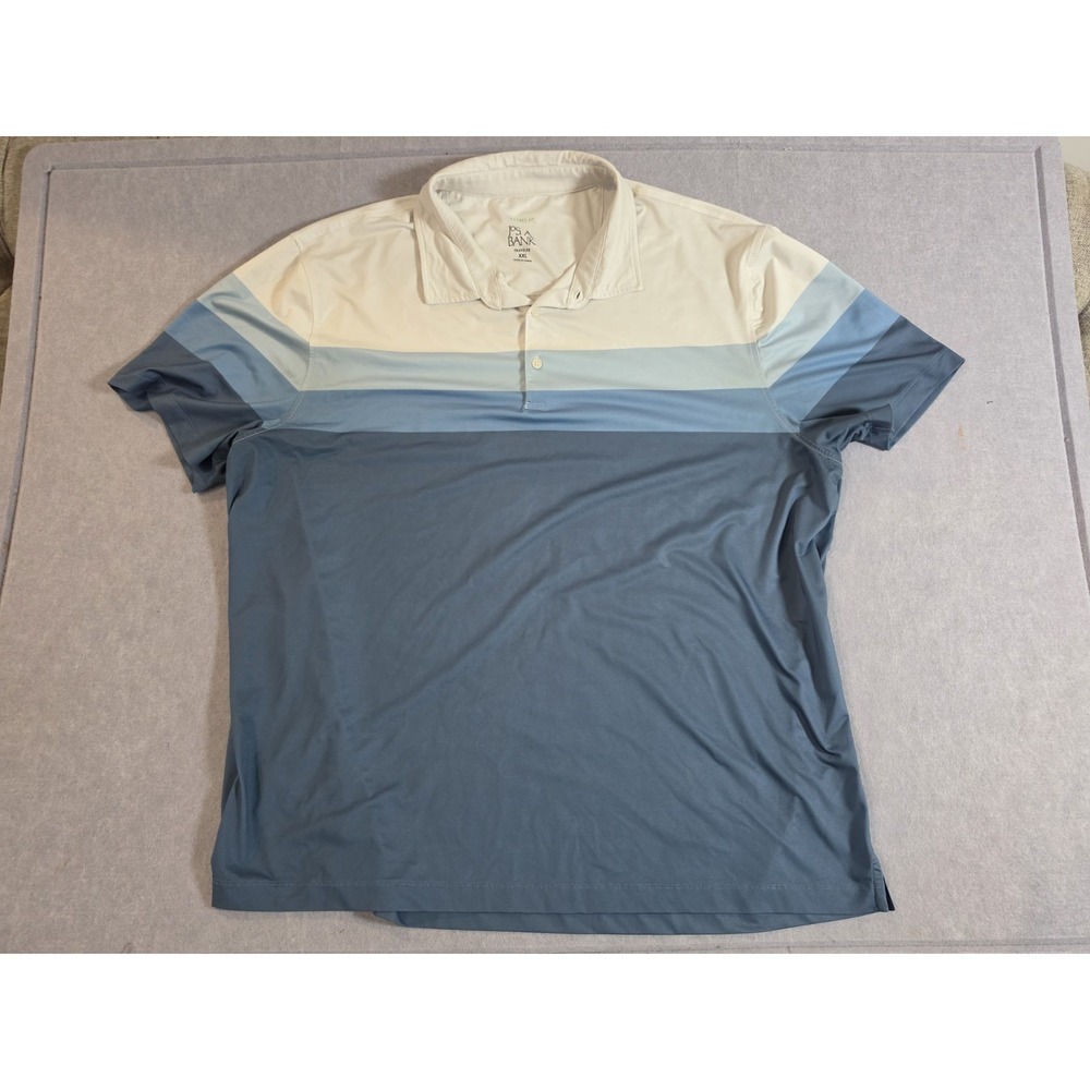 Men's  2XL Jos A Bank Traveler Baby Blue Polo Shirt Taylored Fit Soft Color Bloc